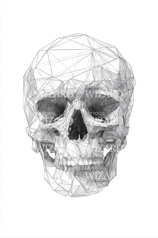Design de Tatuagem de Caveira Estudo Wireframe