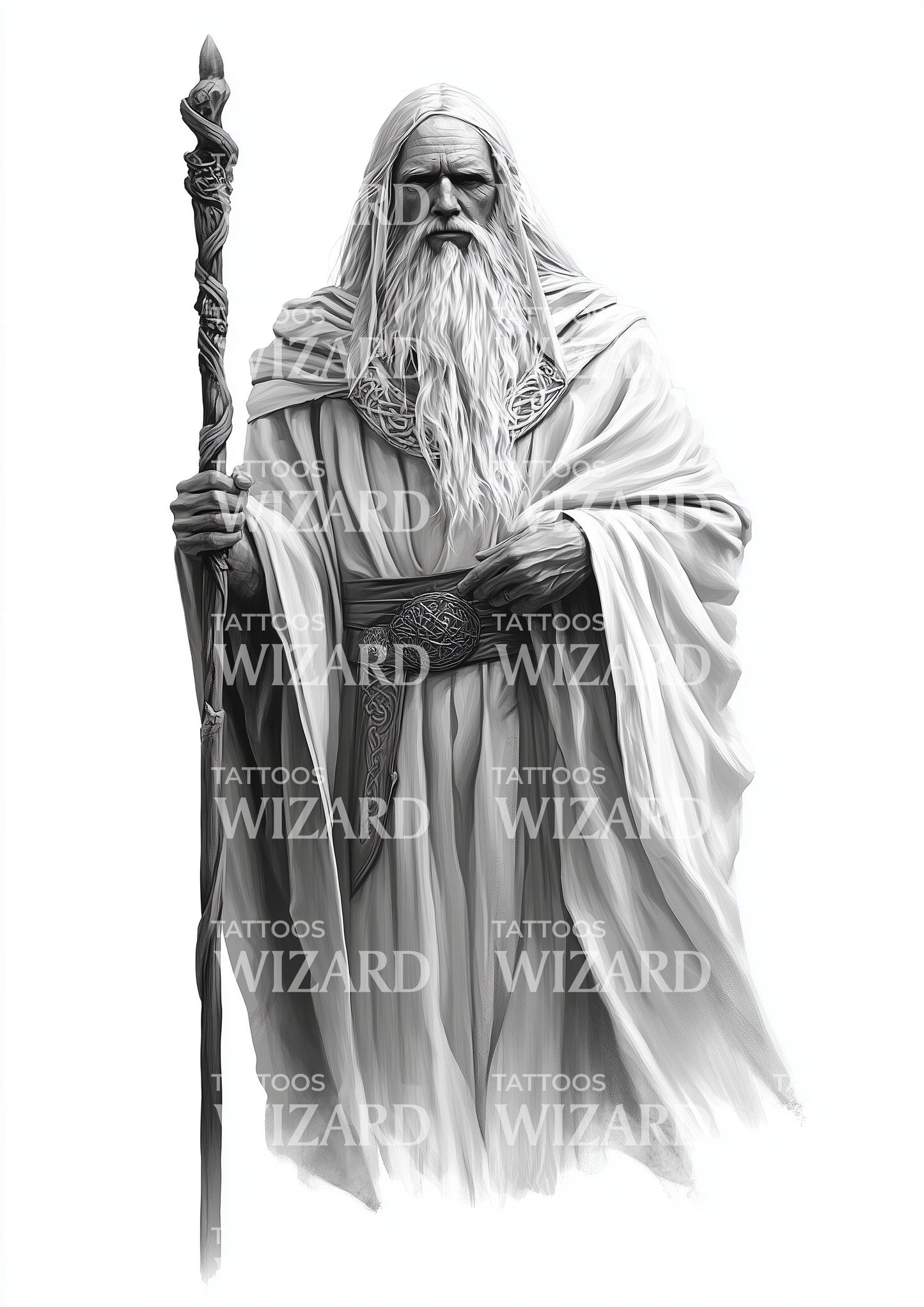 Wise Celtic Druid with Staff Tattoo Design – Tattoos Wizard Designs