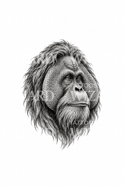 Portrait d’orang-outan sage en dotwork