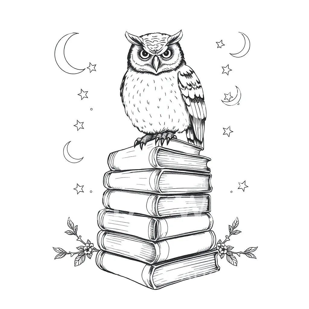 Wise Owl Library Tattoo Design