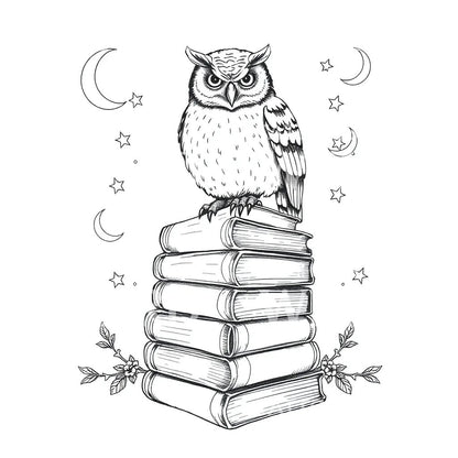 Wise Owl Library Tattoo Design