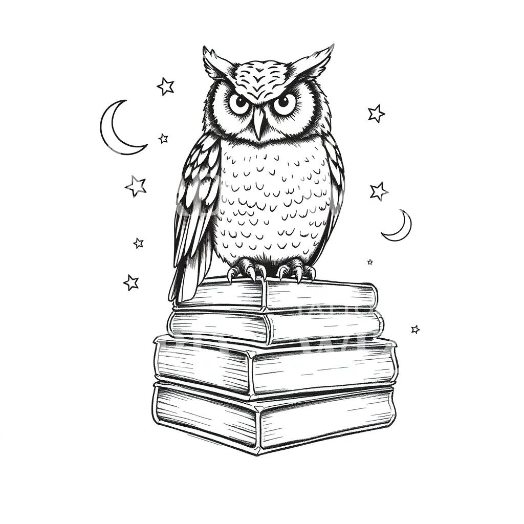 Wise Owl on Books Tattoo Design