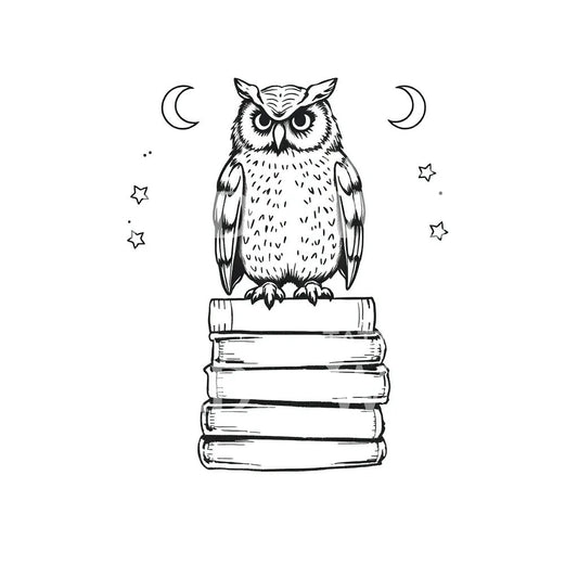 Wise Owl on Books Tattoo Design