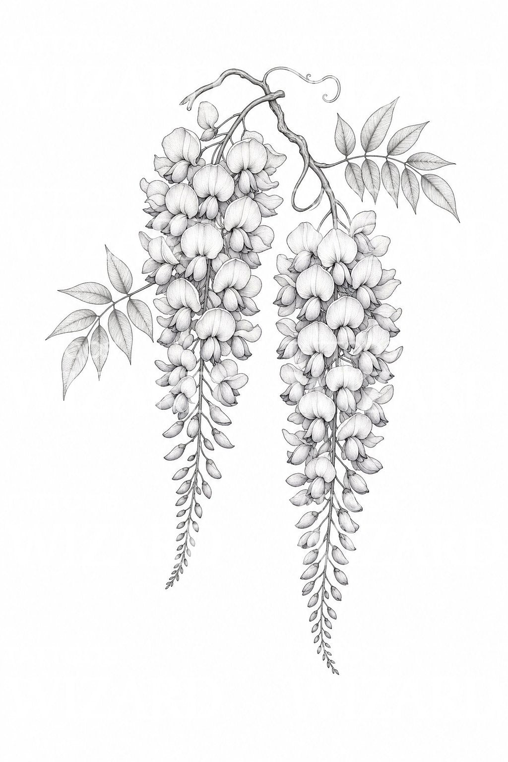 Wisteria Cascade Fine Line Tattoo Design