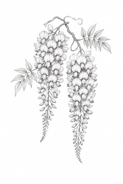 Wisteria Cascade Fine Line Tattoo Design
