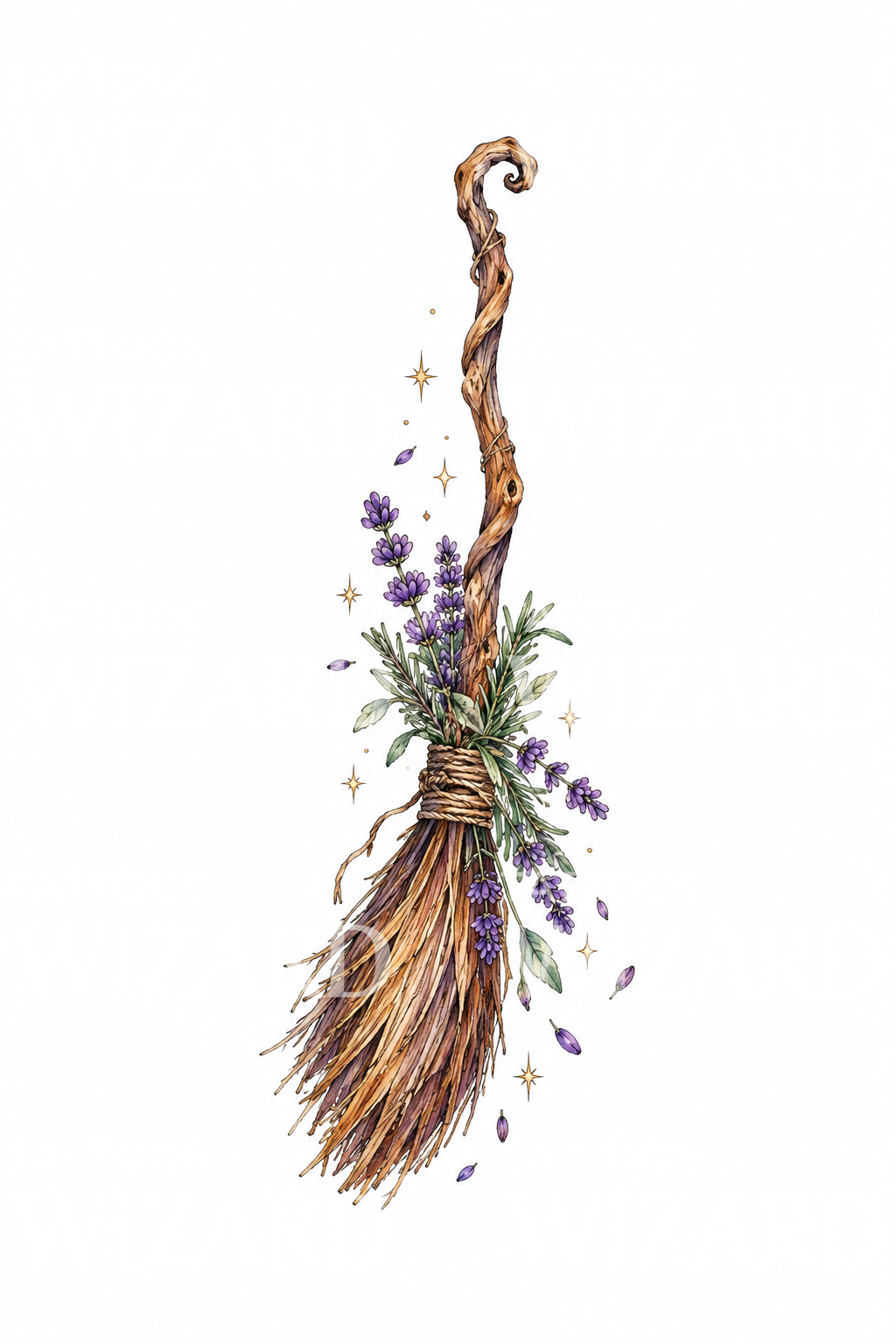 Witch Besom with Lavender and Rosemary Tattoo Idea