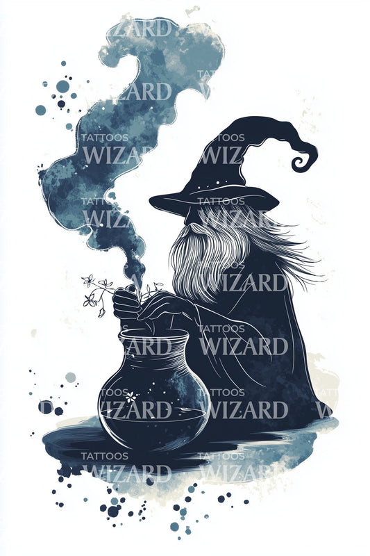 Witch Cauldron Spell Tattoo Design