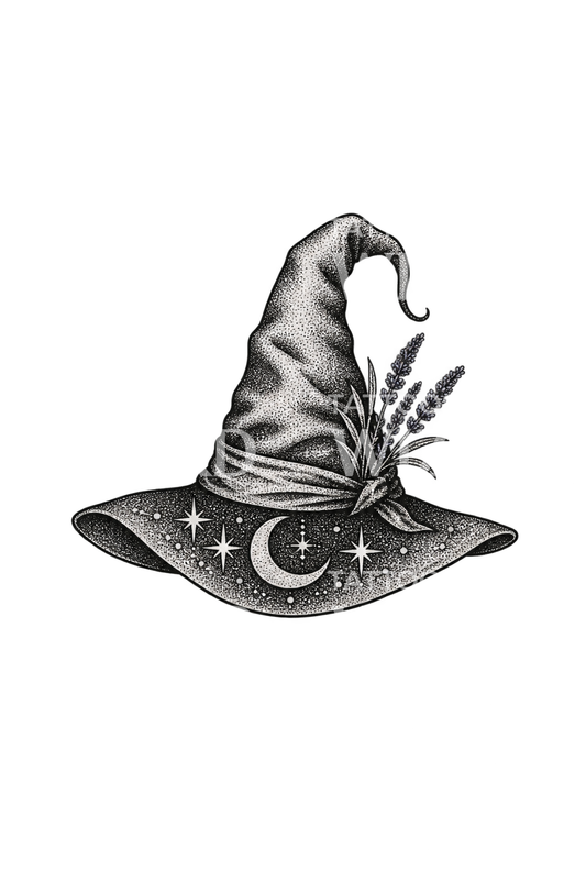 月亮与星星女巫帽点刺纹身