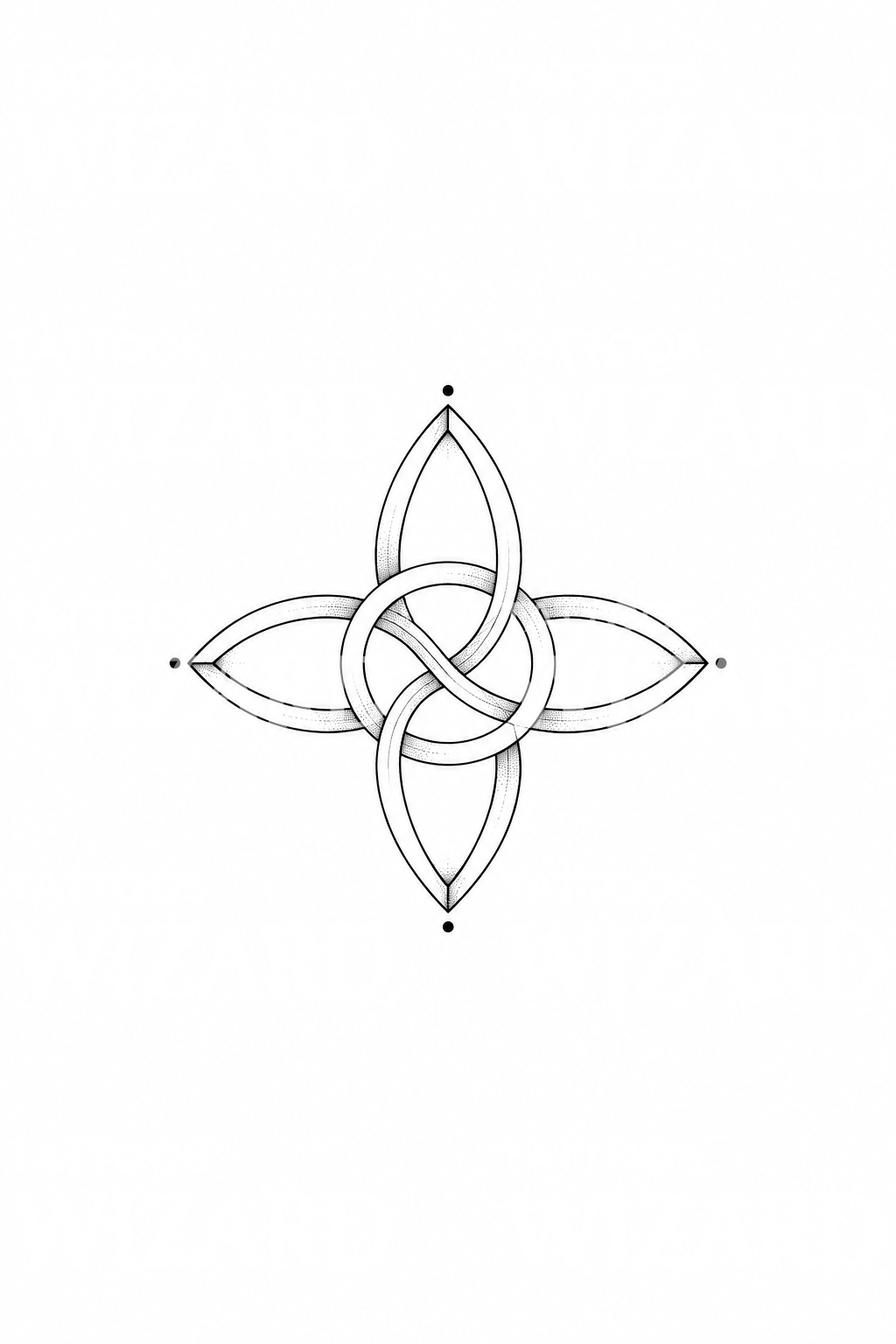 Nœud des sorcières aux extrémités pointillées, tatouage fine line