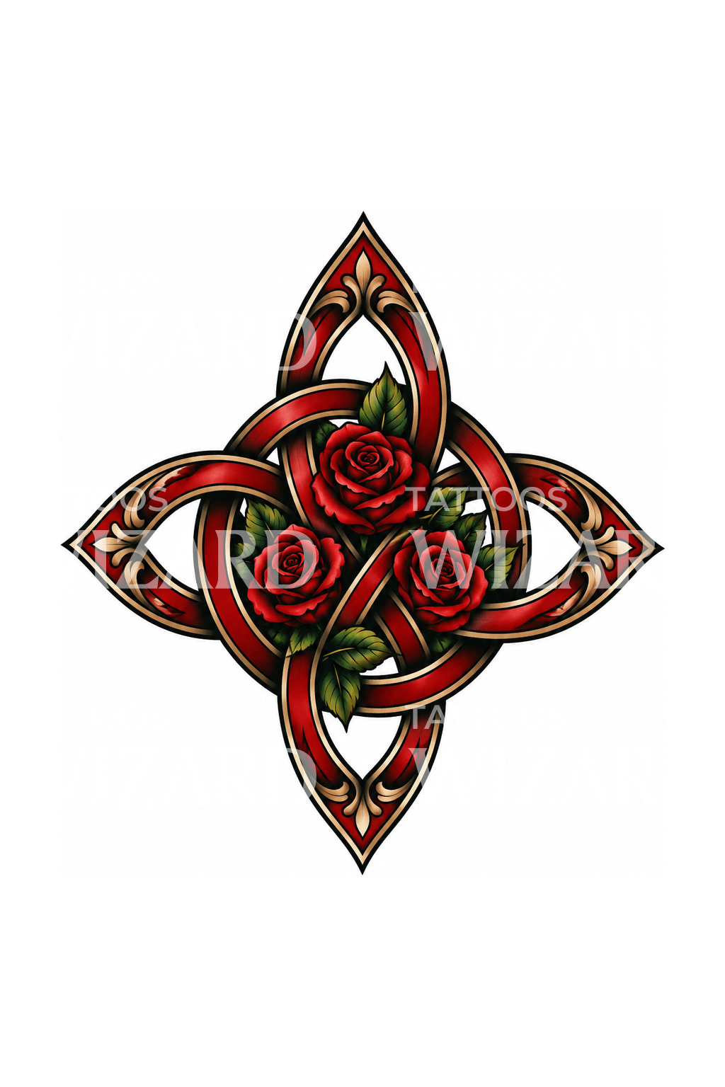 Witches Knot with Red Roses Tattoo Idea