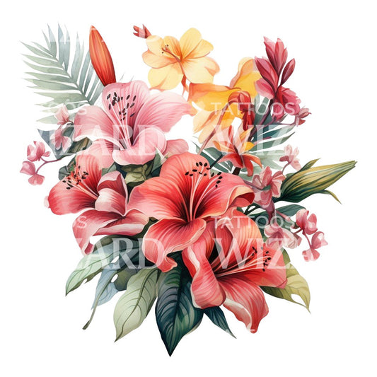 Conception de tatouage de bouquet de fleurs tropicales
