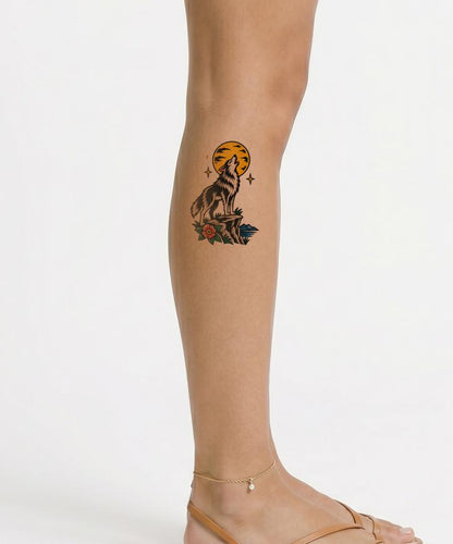 Traditional Wolf Howling from Cliff Tattoo Design
