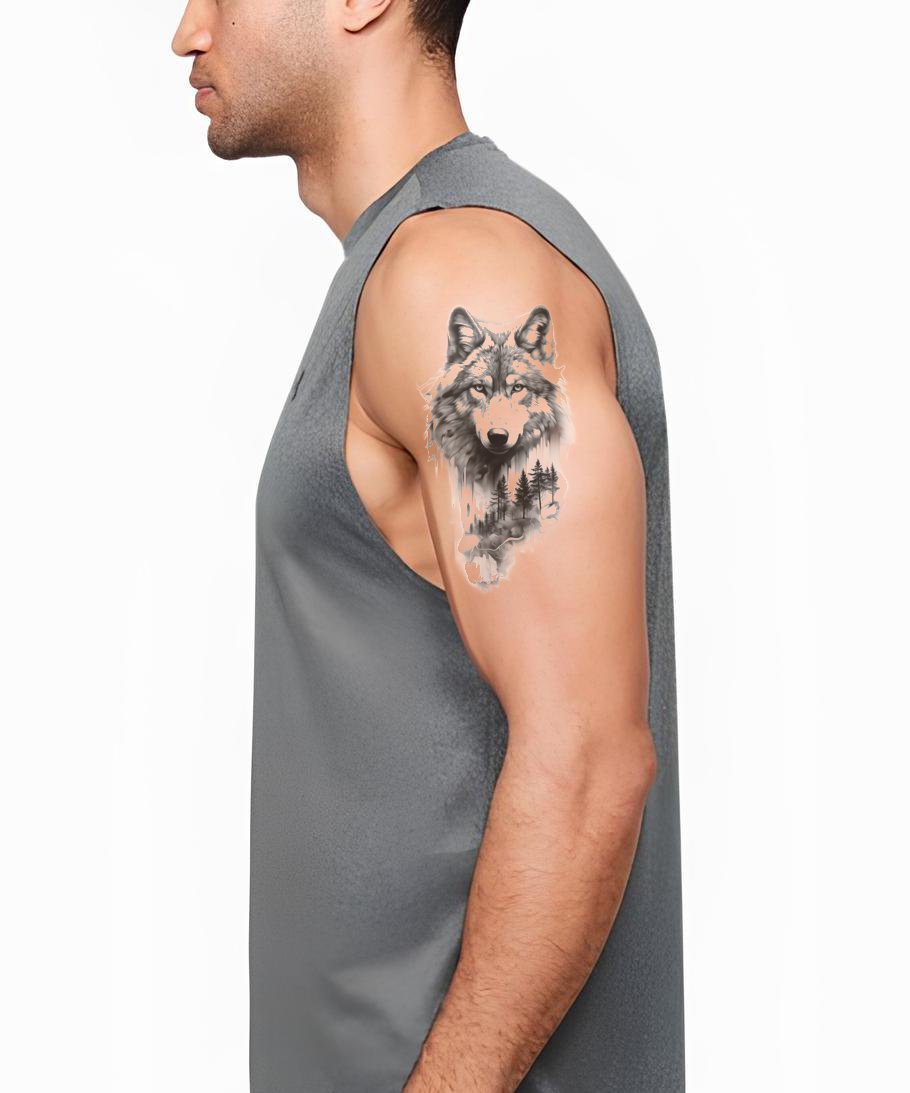 Tatouage de manche de loup solitaire vagabond