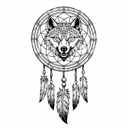 Wolf Dreamcatcher Mandala Tattoo Design