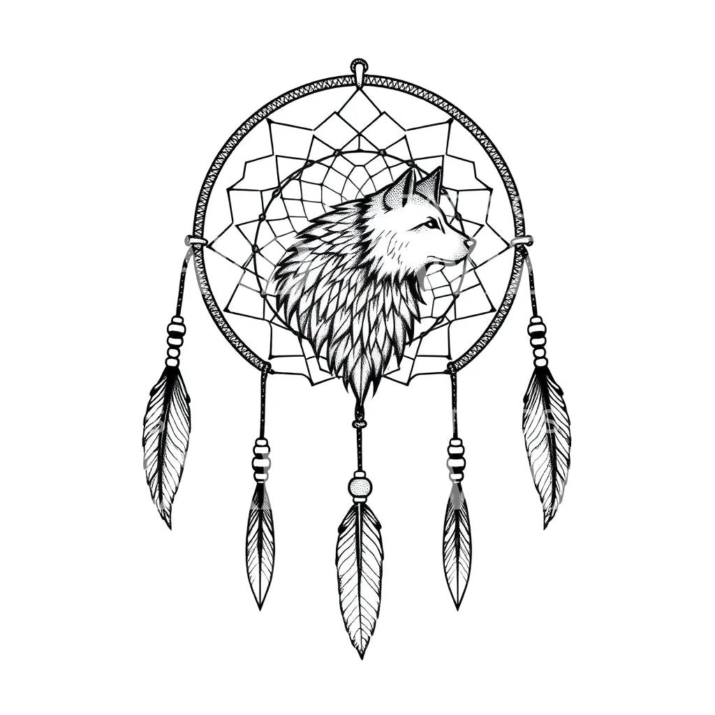 Wolf Dreamcatcher Tattoo Design