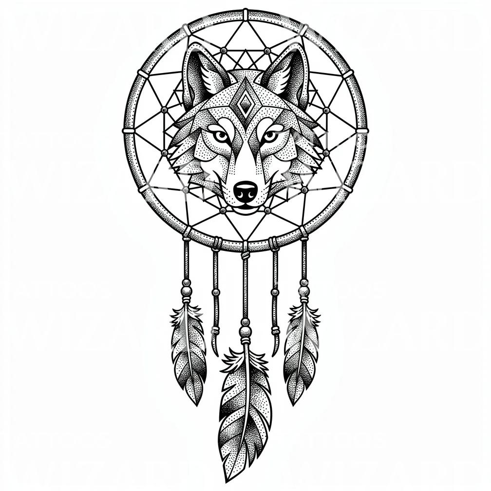 Wolf Dreamcatcher Tattoo Design