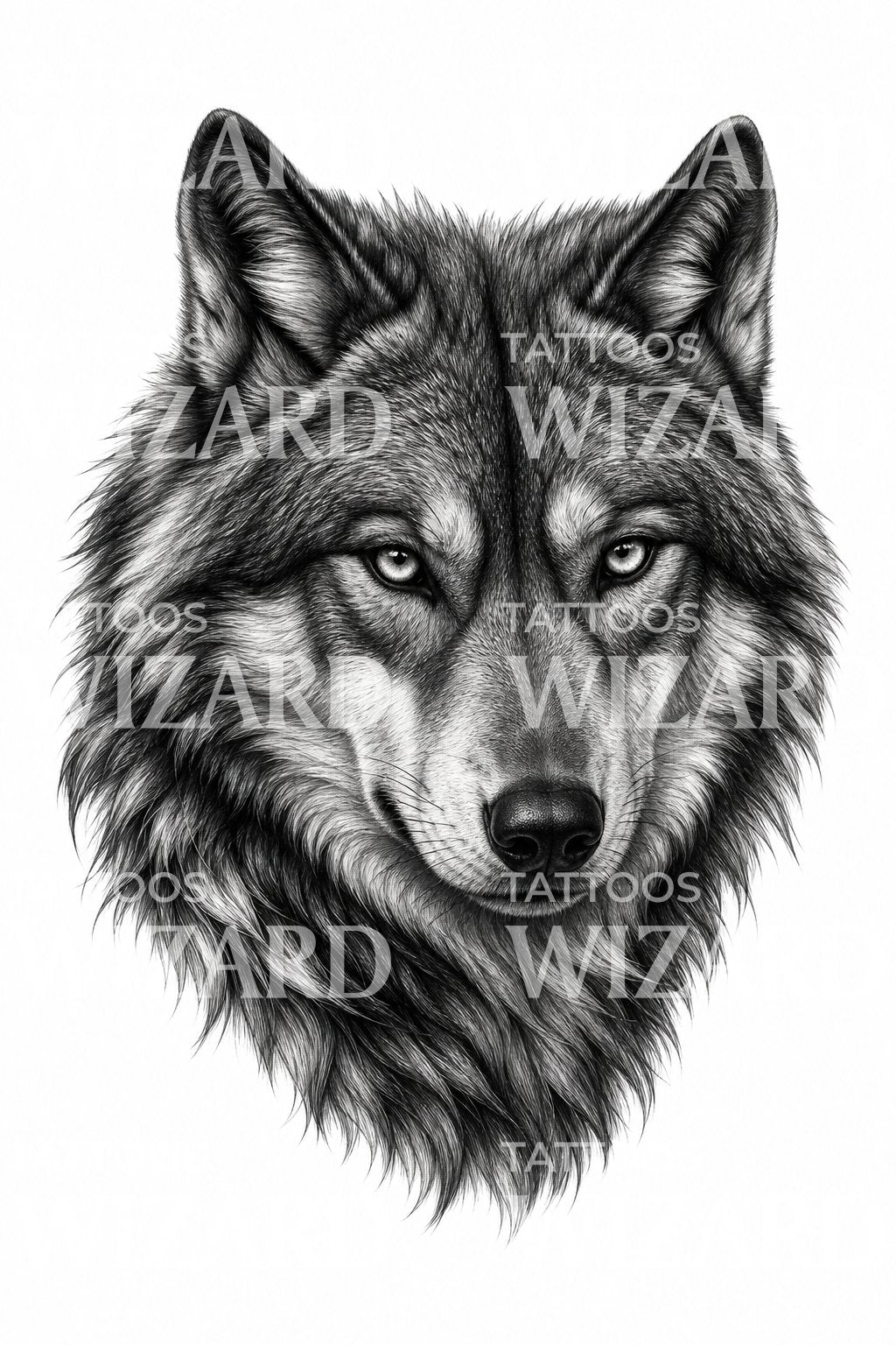 Disegno tatuaggio ritratto volto di lupo