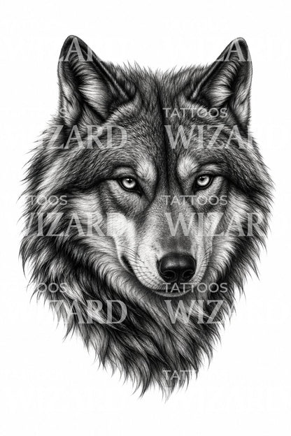 Disegno tatuaggio ritratto volto di lupo