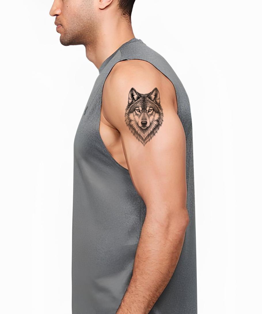 Ilustração de tatuagem de retrato de lobo a caneta