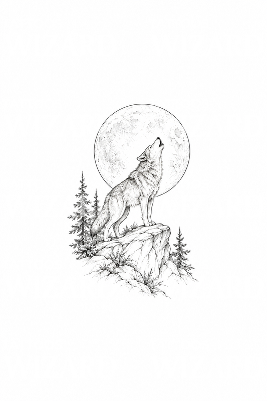 Wolf Howling at Full Moon Tattoo Idea