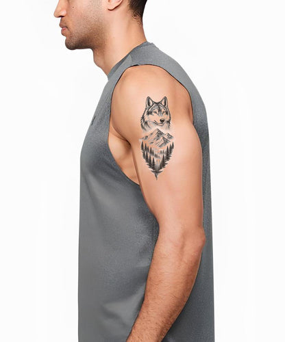 Wolf Mountain Forest Tattoo Design