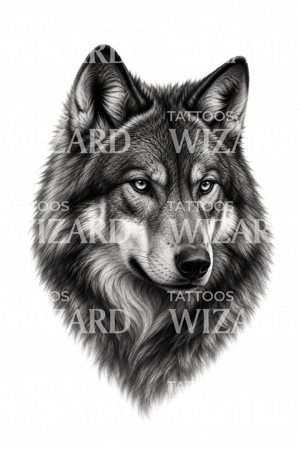 Sort og gråt ulveportræt tattoo design