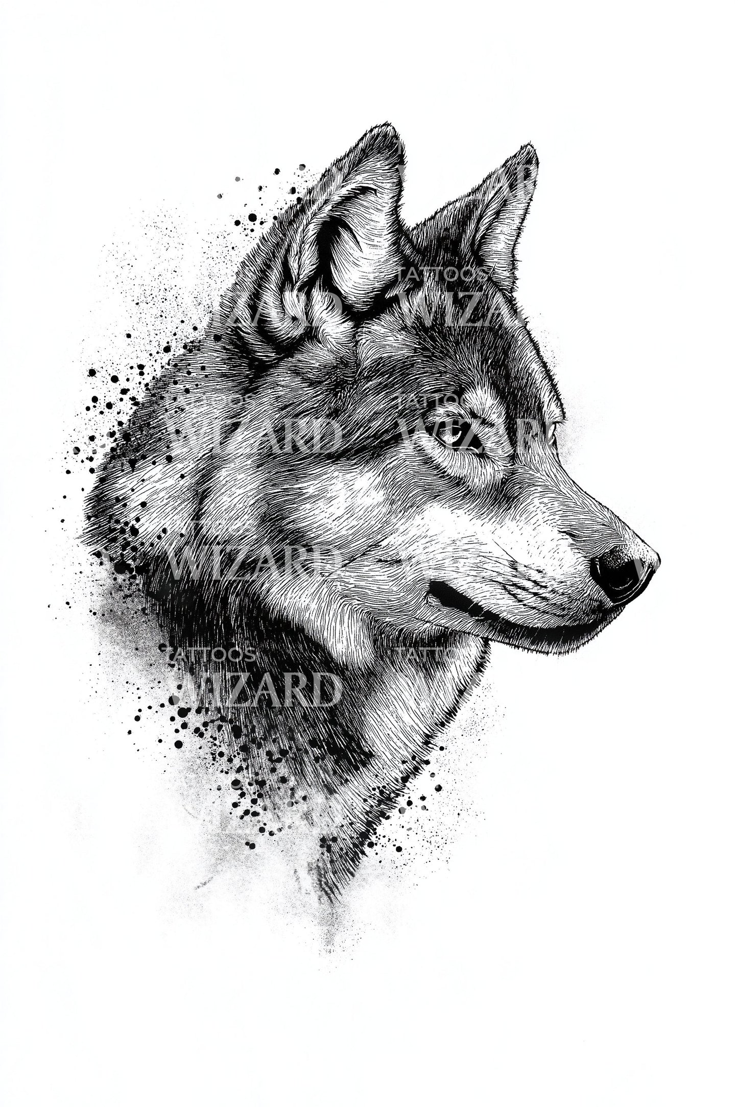 Wolf Profile Splash Tattoo Design