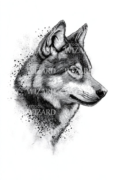 Wolf Profile Splash Tattoo Design