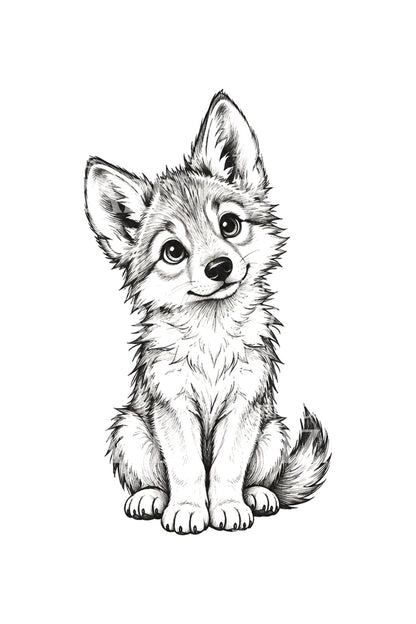 Wolf Pup with Big Ears Sketch Tattoo Idea