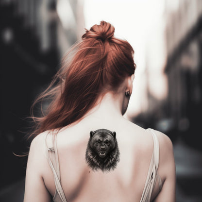 Disegno di tatuaggio di ghiottone in nero e grigio