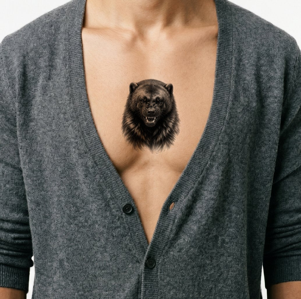 Disegno di tatuaggio di ghiottone in nero e grigio