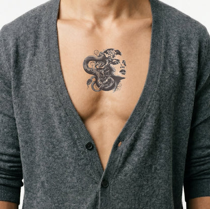 Conception de tatouage de cheveux de femme et de serpent