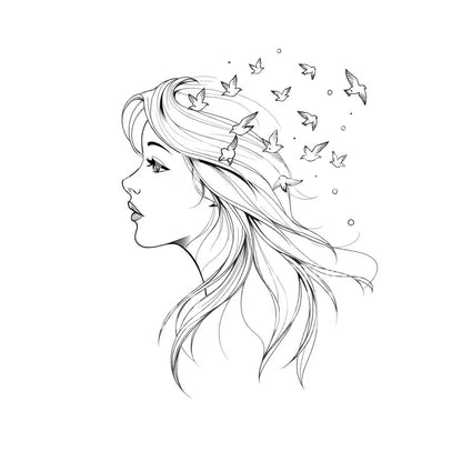 Woman with Birds Tattoo Design