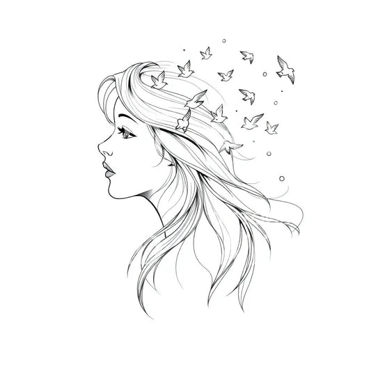 Woman with Birds Tattoo Design