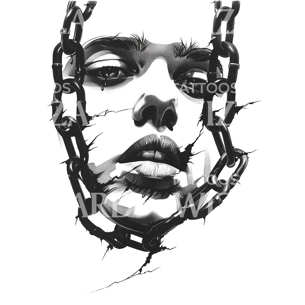 Woman's Face Entangled in Chains Tattoo Design