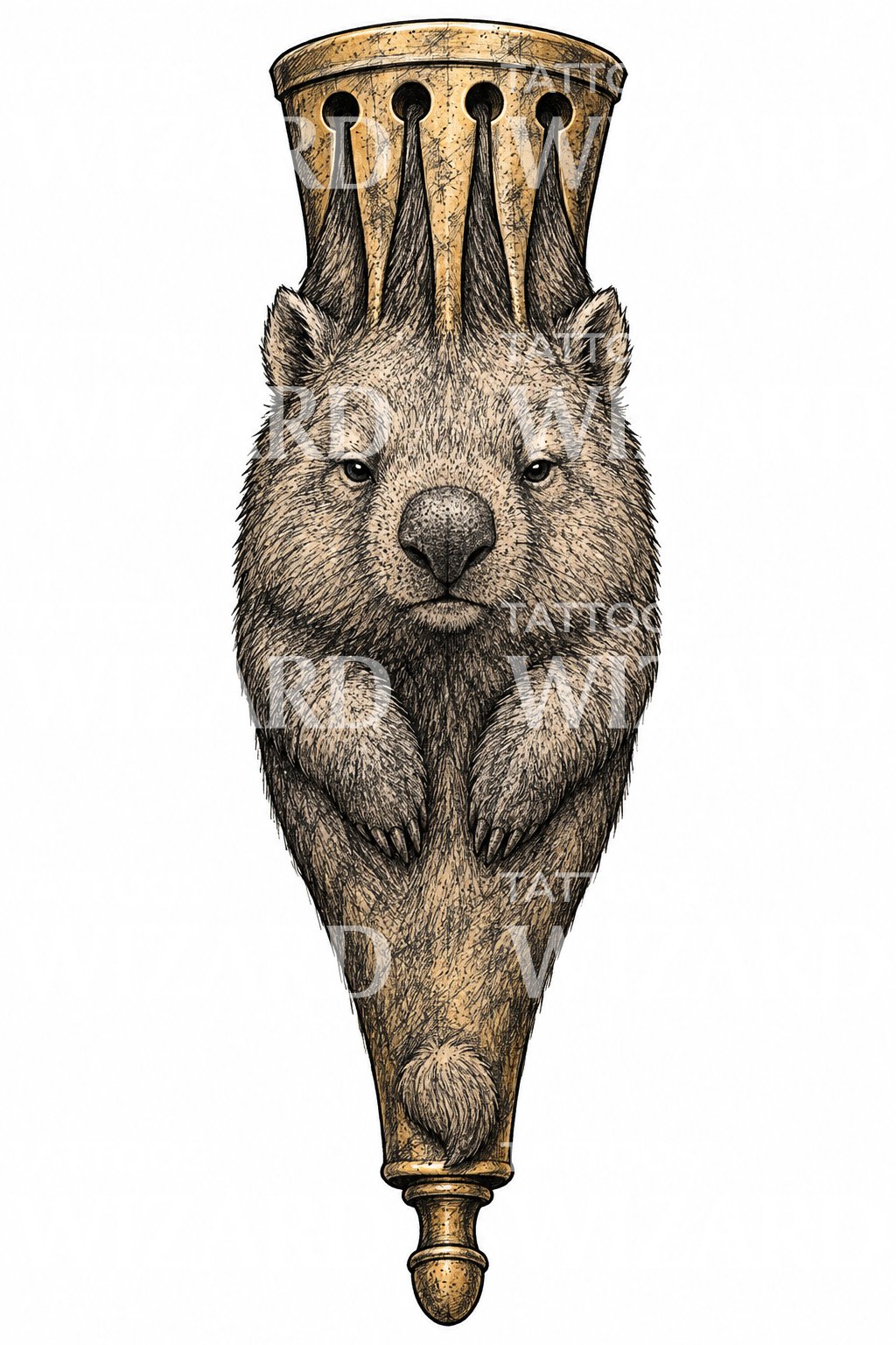 Wombat Vase Tattoo Illustration