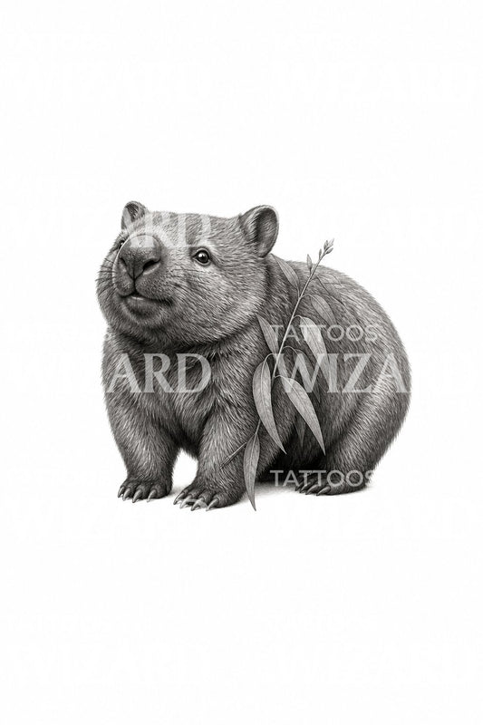 Idea de tatuaje de wombat con eucalipto