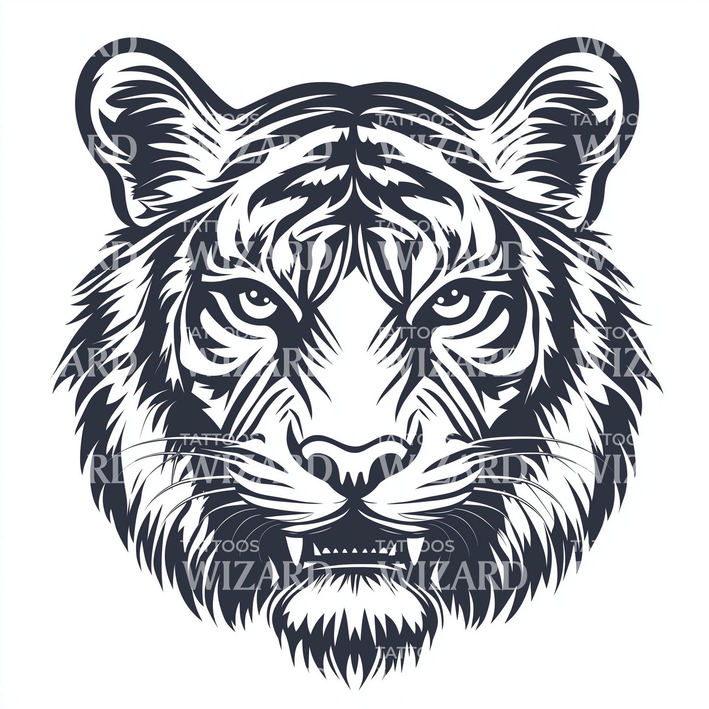 Woodcut Style Tiger Tattoo Design