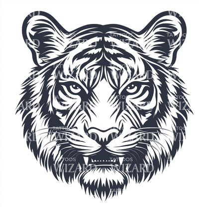 Woodcut Style Tiger Tattoo Design