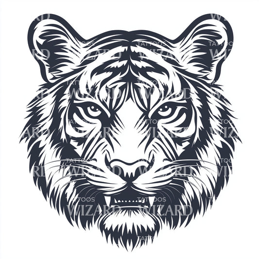 Woodcut Style Tiger Tattoo Design