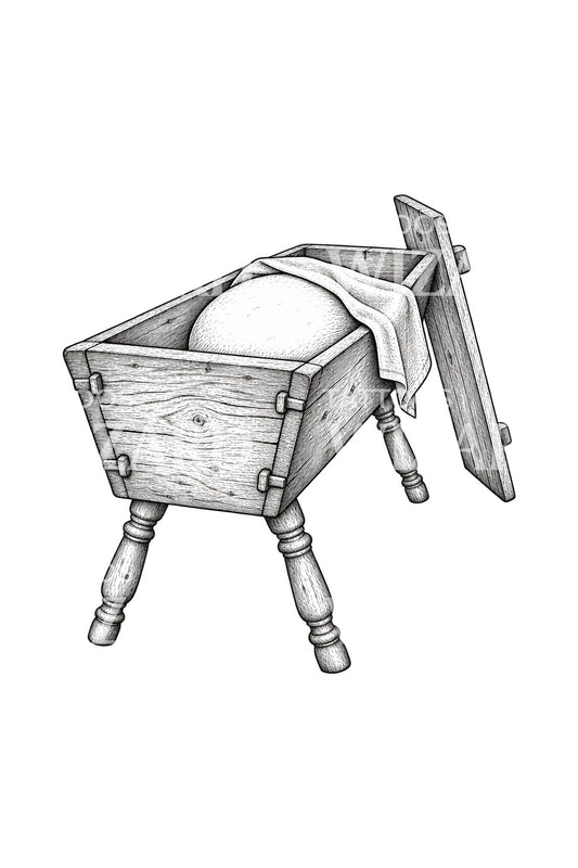 Tattoo-ontwerp van een houten baktrog