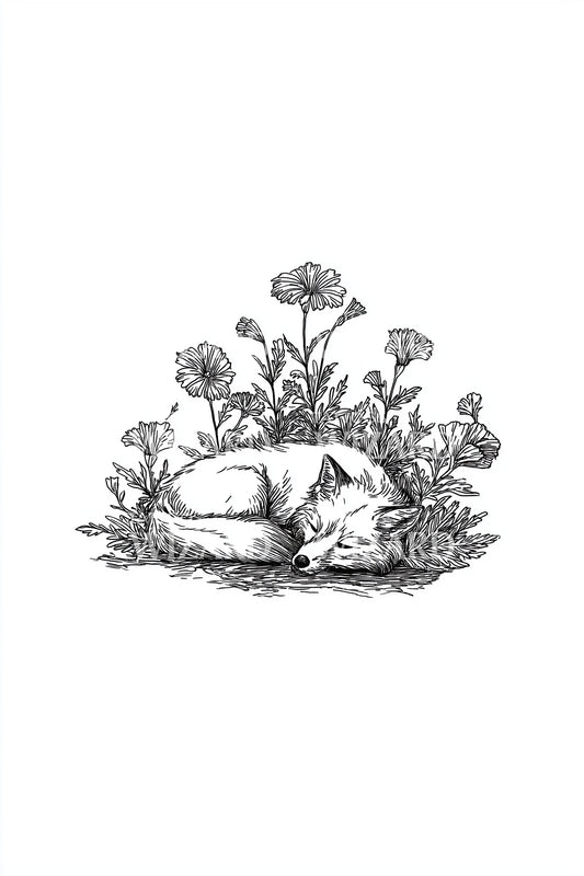 Woodland Fox Grove Tattoo Illustration