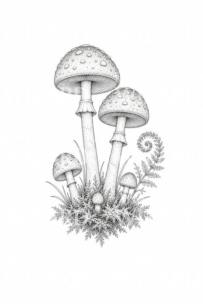 Woodland Mushroom Cluster Tattoo Design