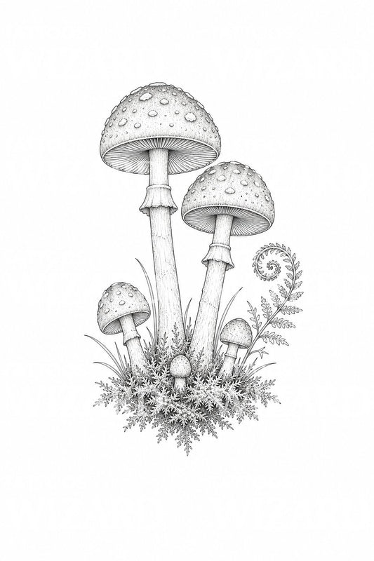 Woodland Mushroom Cluster Tattoo Design