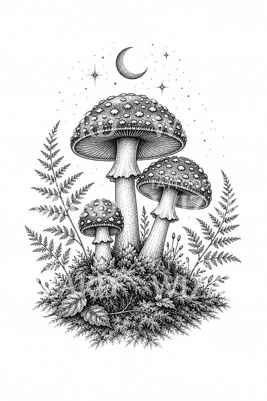 林地蘑菇纹身设计