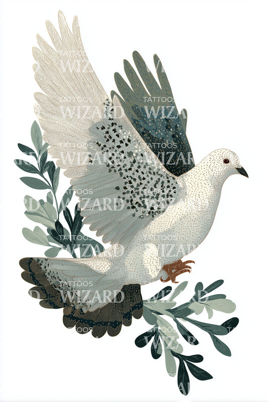 Woodland Pair Doves Tattoo Illustration