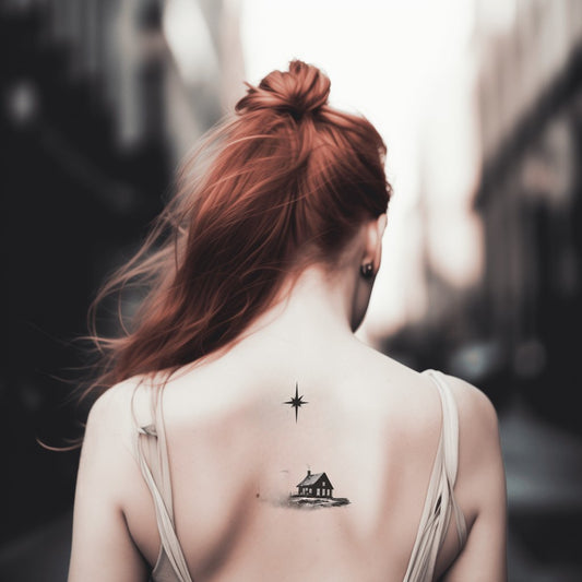 Northern Star Woodland Cabin Tattoo Design