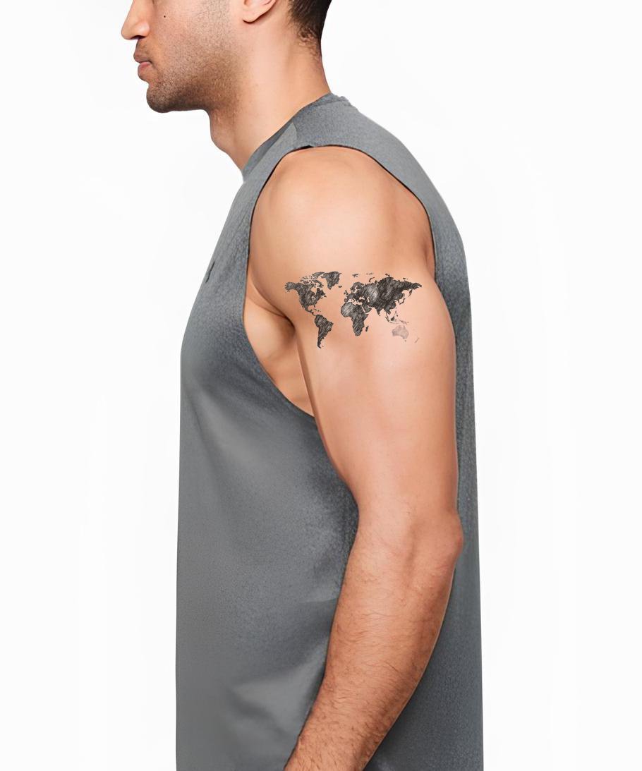Textured World Map Tattoo Design