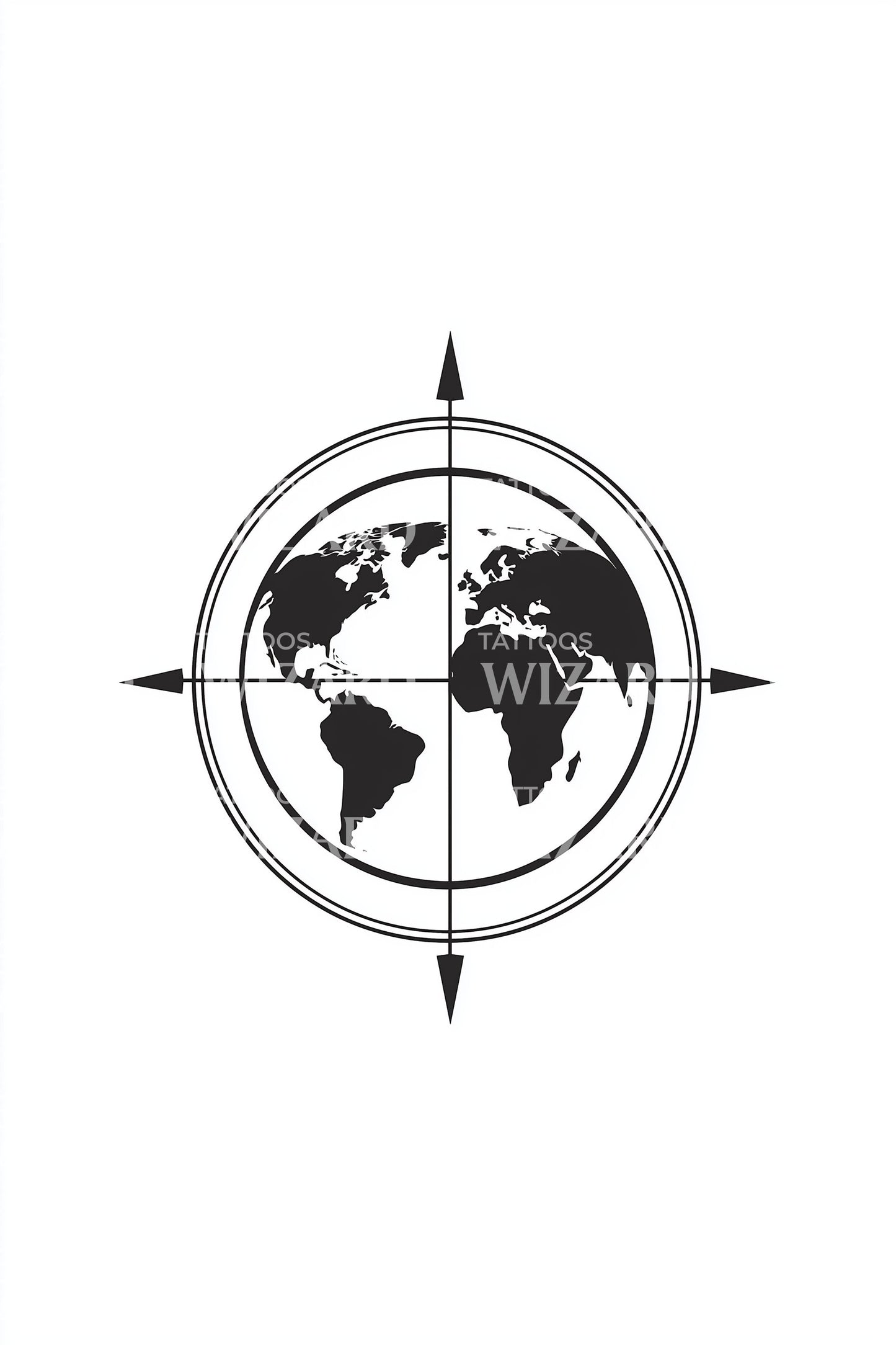 World Map Compass Tattoo Design