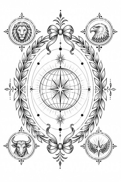 World Tarot Wreath Tattoo Design